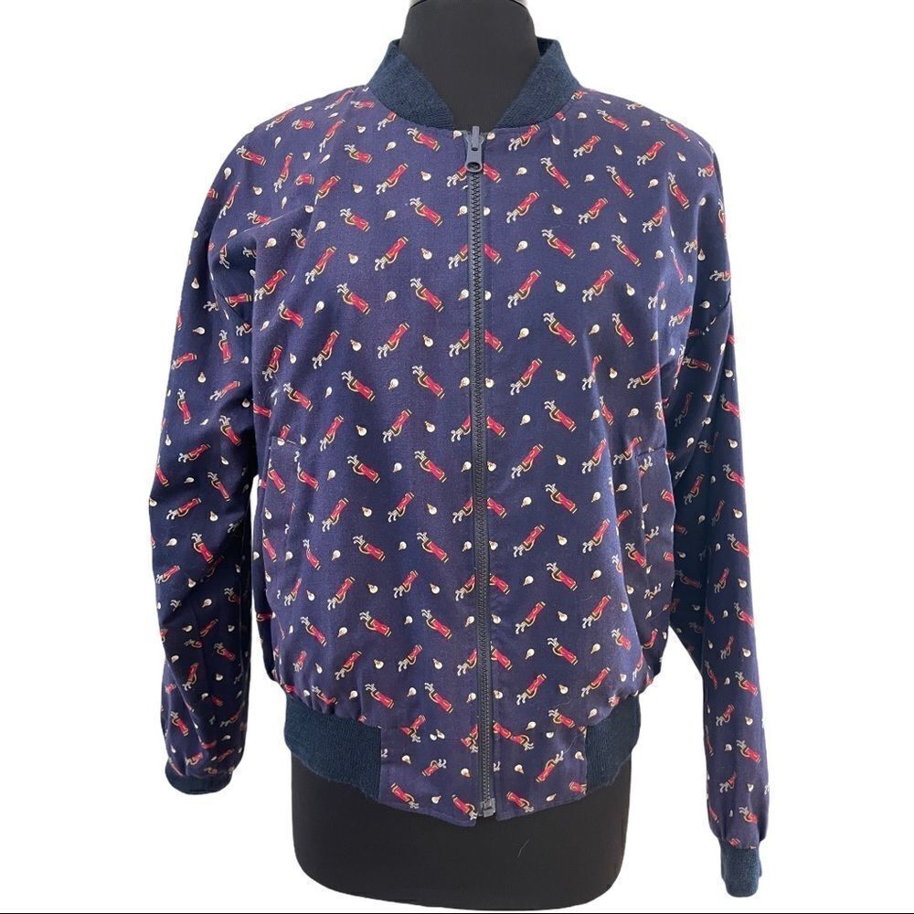 Vintage Vera Bradley Golf Club Print Reversible Bomber Jacket Size S